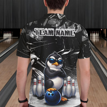 Personalized Black Funny Penguin Bowling Shirt For Men Custom Bowling Team Jersey Polo & 1/4 Zip TDM7954