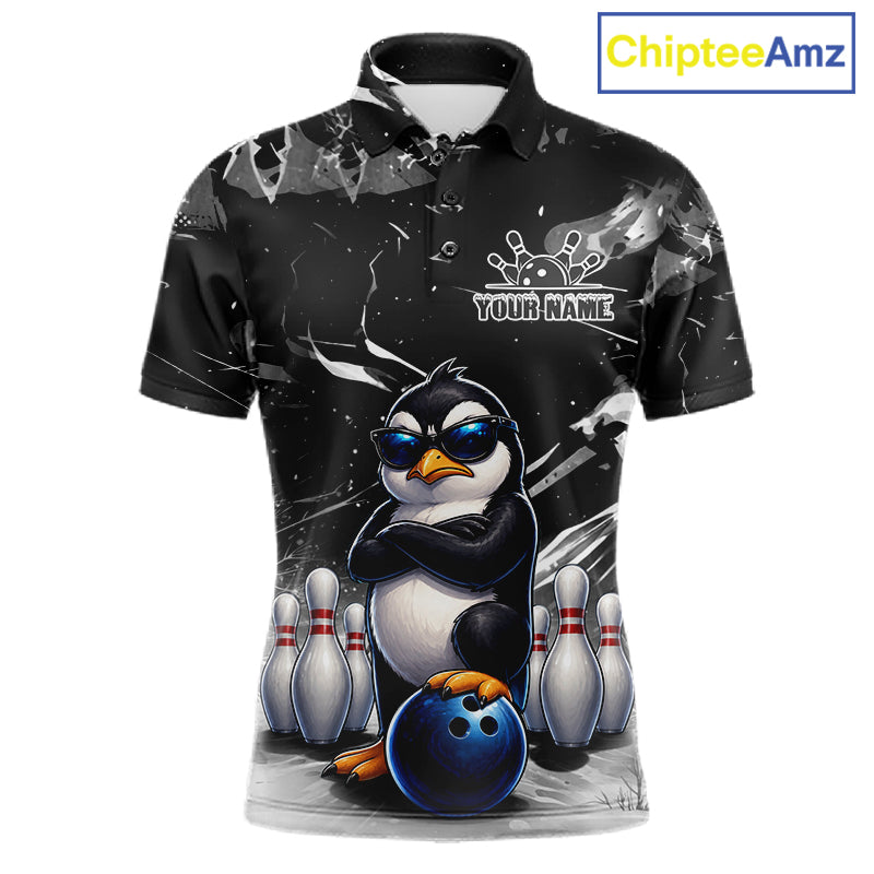 Personalized Black Funny Penguin Bowling Shirt For Men Custom Bowling Team Jersey Polo & 1/4 Zip TDM7954