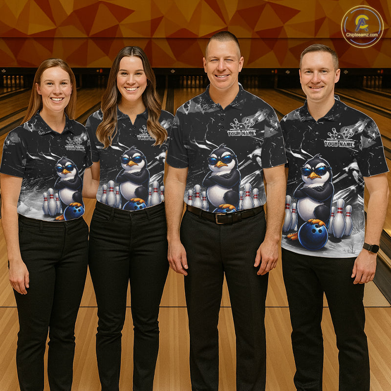 Personalized Black Funny Penguin Bowling Shirt For Men Custom Bowling Team Jersey Polo & 1/4 Zip TDM7954