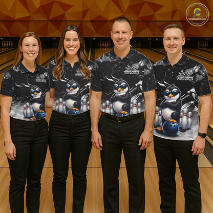 Personalized Black Funny Penguin Bowling Shirt For Men Custom Bowling Team Jersey Polo & 1/4 Zip TDM7954