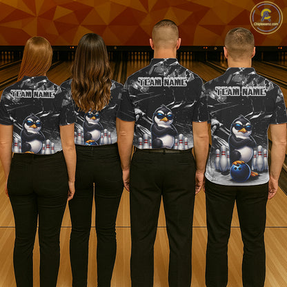 Personalized Black Funny Penguin Bowling Shirt For Men Custom Bowling Team Jersey Polo & 1/4 Zip TDM7954