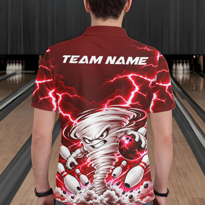 Red Lightning Thunder Funny Tornado Bowling Shirt For Men Custom Bowling Jersey Polo & 1/4 Zip TDM7957