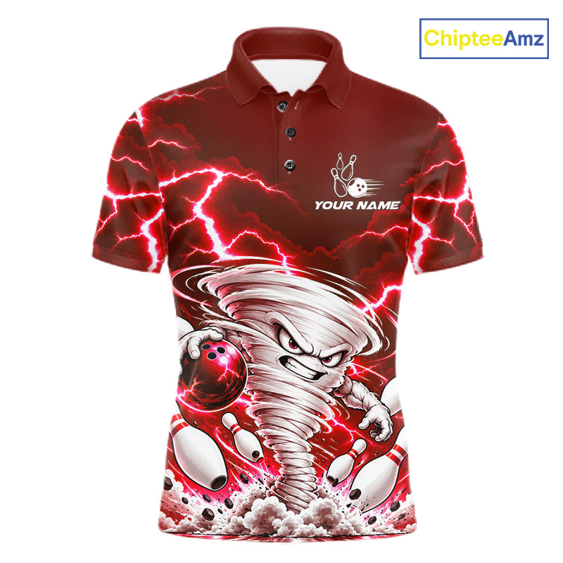 Red Lightning Thunder Funny Tornado Bowling Shirt For Men Custom Bowling Jersey Polo & 1/4 Zip TDM7957