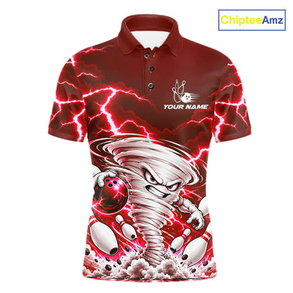 Red Lightning Thunder Funny Tornado Bowling Shirt For Men Custom Bowling Jersey Polo & 1/4 Zip TDM7957