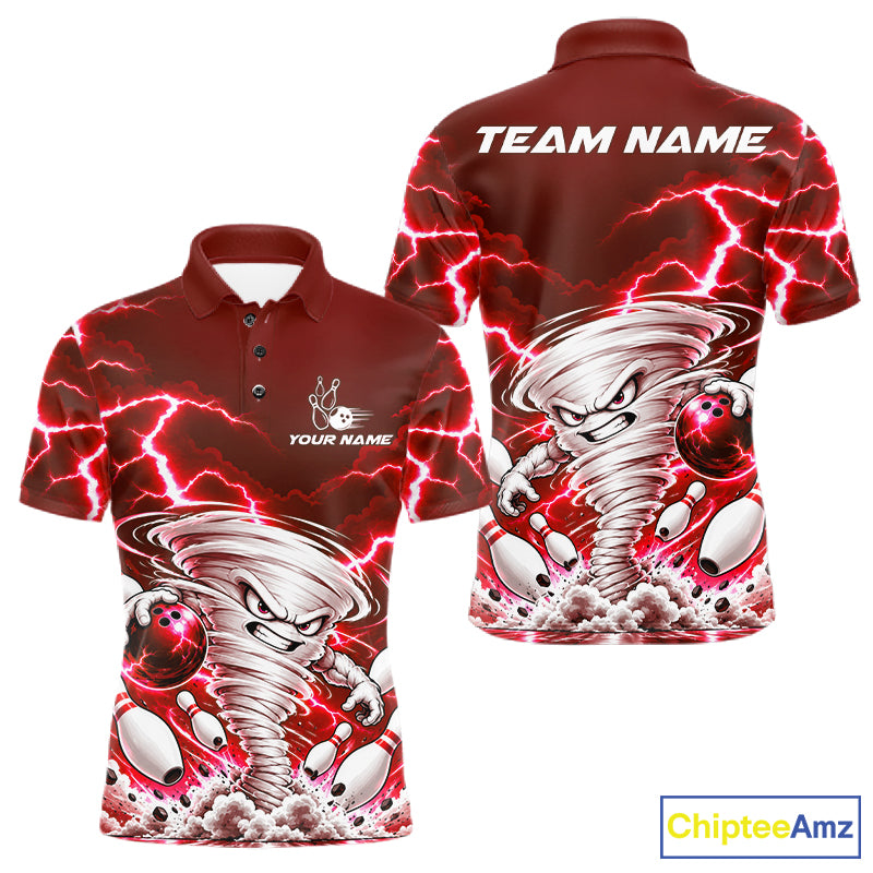 Red Lightning Thunder Funny Tornado Bowling Shirt For Men Custom Bowling Jersey Polo & 1/4 Zip TDM7957