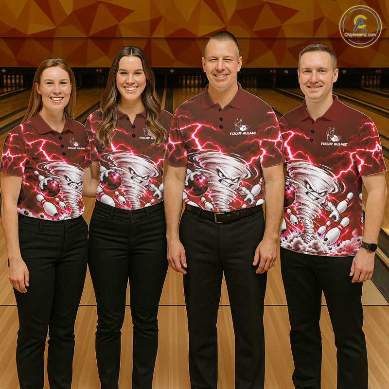 Red Lightning Thunder Funny Tornado Bowling Shirt For Men Custom Bowling Jersey Polo & 1/4 Zip TDM7957