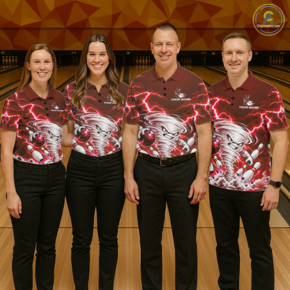 Red Lightning Thunder Funny Tornado Bowling Shirt For Men Custom Bowling Jersey Polo & 1/4 Zip TDM7957