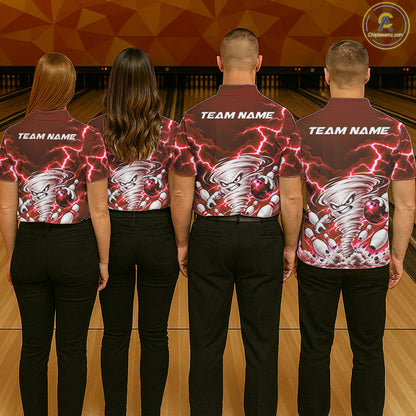 Red Lightning Thunder Funny Tornado Bowling Shirt For Men Custom Bowling Jersey Polo & 1/4 Zip TDM7957