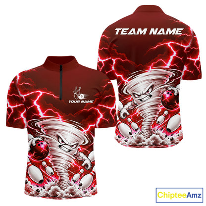 Red Lightning Thunder Funny Tornado Bowling Shirt For Men Custom Bowling Jersey Polo & 1/4 Zip TDM7957