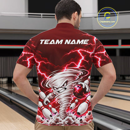 Red Lightning Thunder Funny Tornado Bowling Shirt For Men Custom Bowling Jersey Polo & 1/4 Zip TDM7957