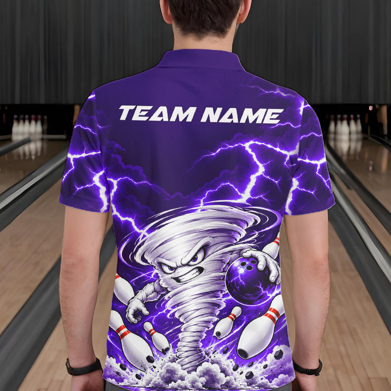 Purple Lightning Thunder Funny Tornado Bowling Shirt For Men Custom Bowling Jersey Polo & 1/4 Zip TDM7958