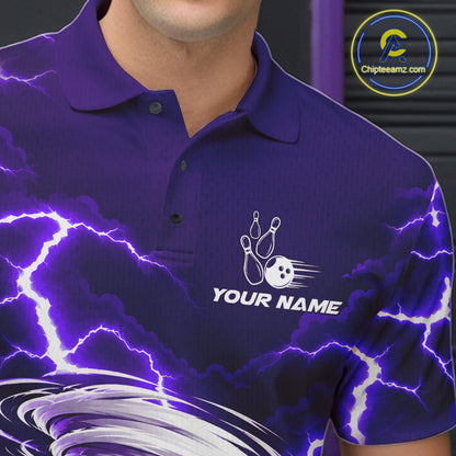 Purple Lightning Thunder Funny Tornado Bowling Shirt For Men Custom Bowling Jersey Polo & 1/4 Zip TDM7958