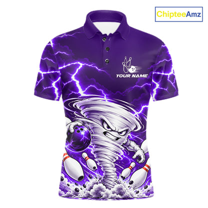 Purple Lightning Thunder Funny Tornado Bowling Shirt For Men Custom Bowling Jersey Polo & 1/4 Zip TDM7958