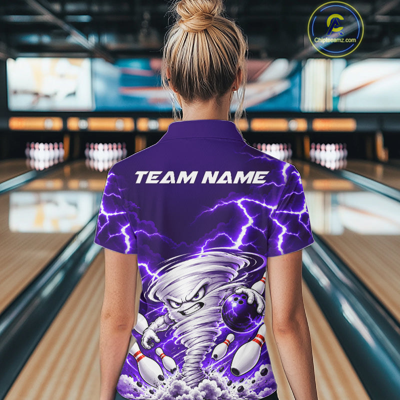 Purple Lightning Thunder Funny Tornado Bowling Shirt For Women Custom Bowling Jersey Polo & 1/4 Zip TDM7958