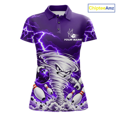 Purple Lightning Thunder Funny Tornado Bowling Shirt For Women Custom Bowling Jersey Polo & 1/4 Zip TDM7958