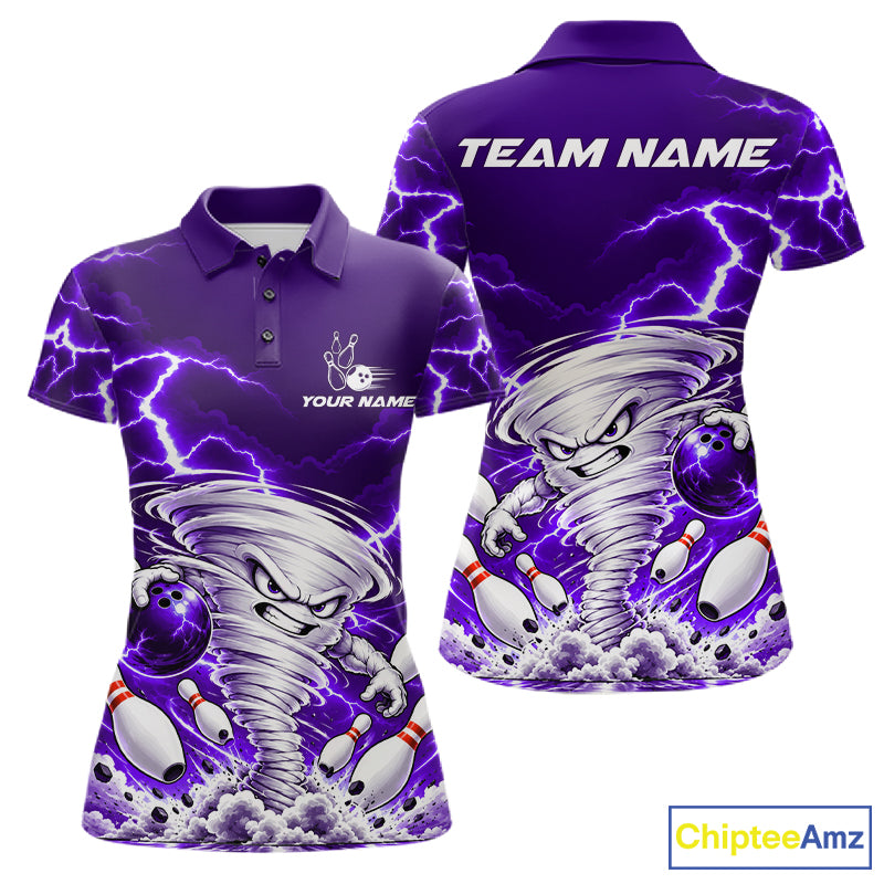 Purple Lightning Thunder Funny Tornado Bowling Shirt For Women Custom Bowling Jersey Polo & 1/4 Zip TDM7958