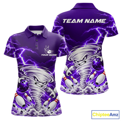 Purple Lightning Thunder Funny Tornado Bowling Shirt For Women Custom Bowling Jersey Polo & 1/4 Zip TDM7958