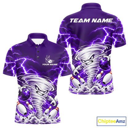 Purple Lightning Thunder Funny Tornado Bowling Shirt For Men Custom Bowling Jersey Polo & 1/4 Zip TDM7958