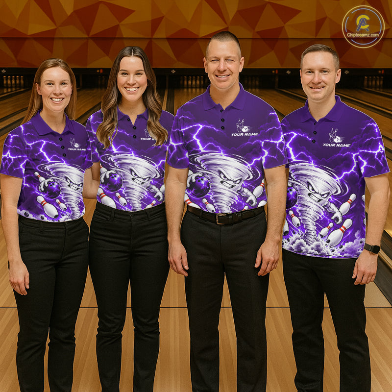 Purple Lightning Thunder Funny Tornado Bowling Shirt For Women Custom Bowling Jersey Polo & 1/4 Zip TDM7958