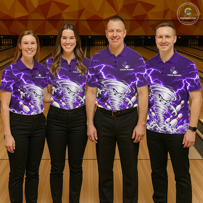 Purple Lightning Thunder Funny Tornado Bowling Shirt For Women Custom Bowling Jersey Polo & 1/4 Zip TDM7958