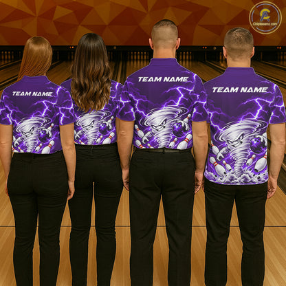 Purple Lightning Thunder Funny Tornado Bowling Shirt For Women Custom Bowling Jersey Polo & 1/4 Zip TDM7958