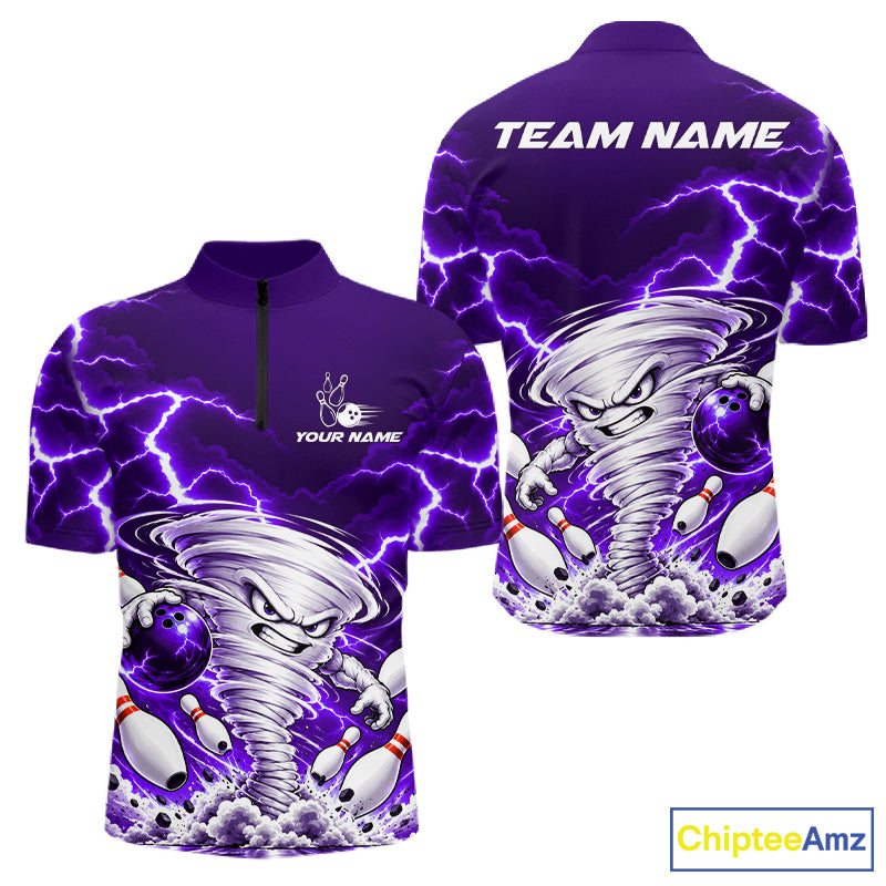 Purple Lightning Thunder Funny Tornado Bowling Shirt For Men Custom Bowling Jersey Polo & 1/4 Zip TDM7958