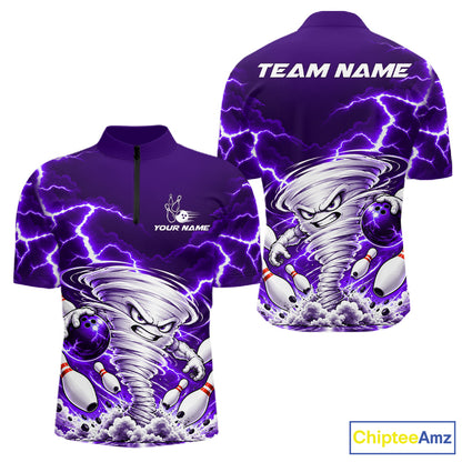 Purple Lightning Thunder Funny Tornado Bowling Shirt For Men Custom Bowling Jersey Polo & 1/4 Zip TDM7958