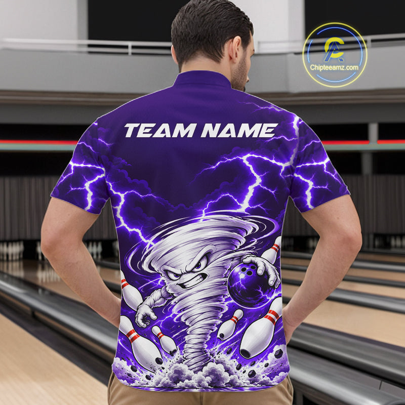 Purple Lightning Thunder Funny Tornado Bowling Shirt For Men Custom Bowling Jersey Polo & 1/4 Zip TDM7958