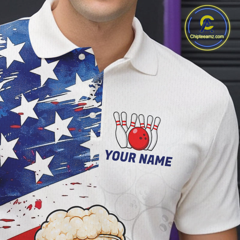 American Flag Funny Beer Bowling Shirts For Men Custom Patriotic Bowling Team Jersey Polo, 1/4 Zip TDM7960