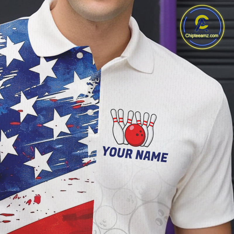 American Flag Funny Drunk Bowling Shirts For Men Custom Patriotic Bowling Team Jersey Polo, 1/4 Zip TDM7961