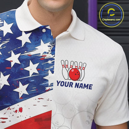 American Flag Funny Drunk Bowling Shirts For Men Custom Patriotic Bowling Team Jersey Polo, 1/4 Zip TDM7961