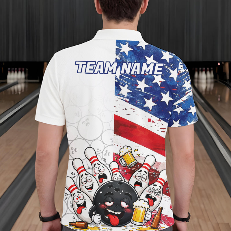 American Flag Funny Drunk Bowling Shirts For Men Custom Patriotic Bowling Team Jersey Polo, 1/4 Zip TDM7961