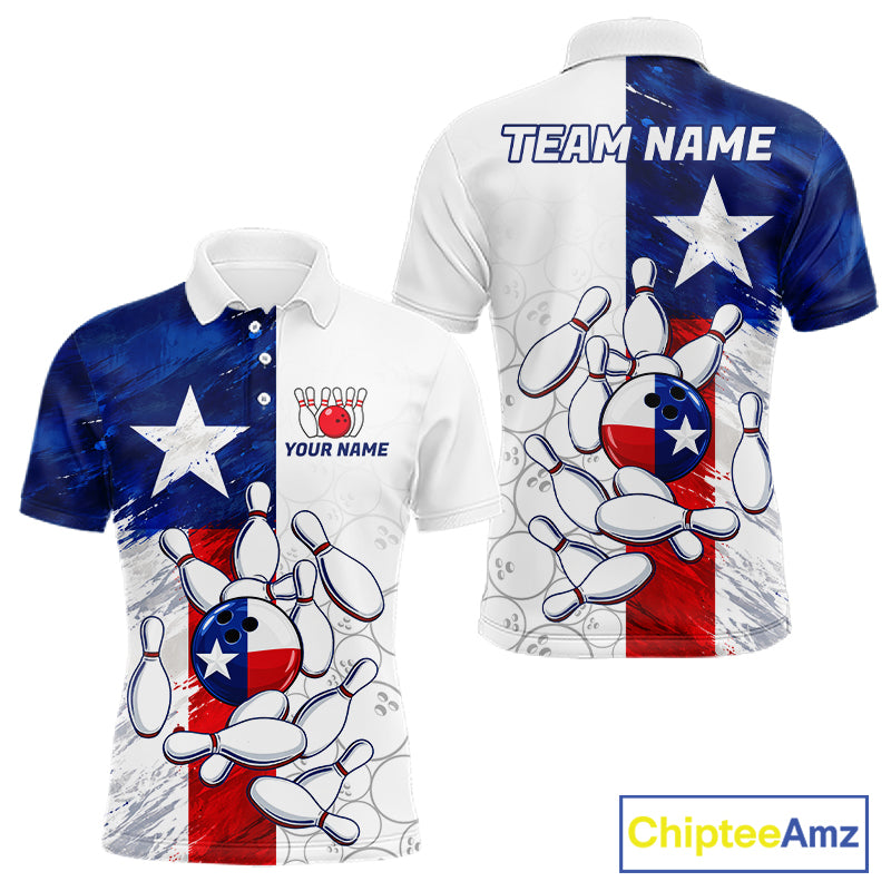 Texas Flag Patriotic Bowling Shirts For Men Custom Bowling Polo & Quarter Zip Team Jersey TDM7962