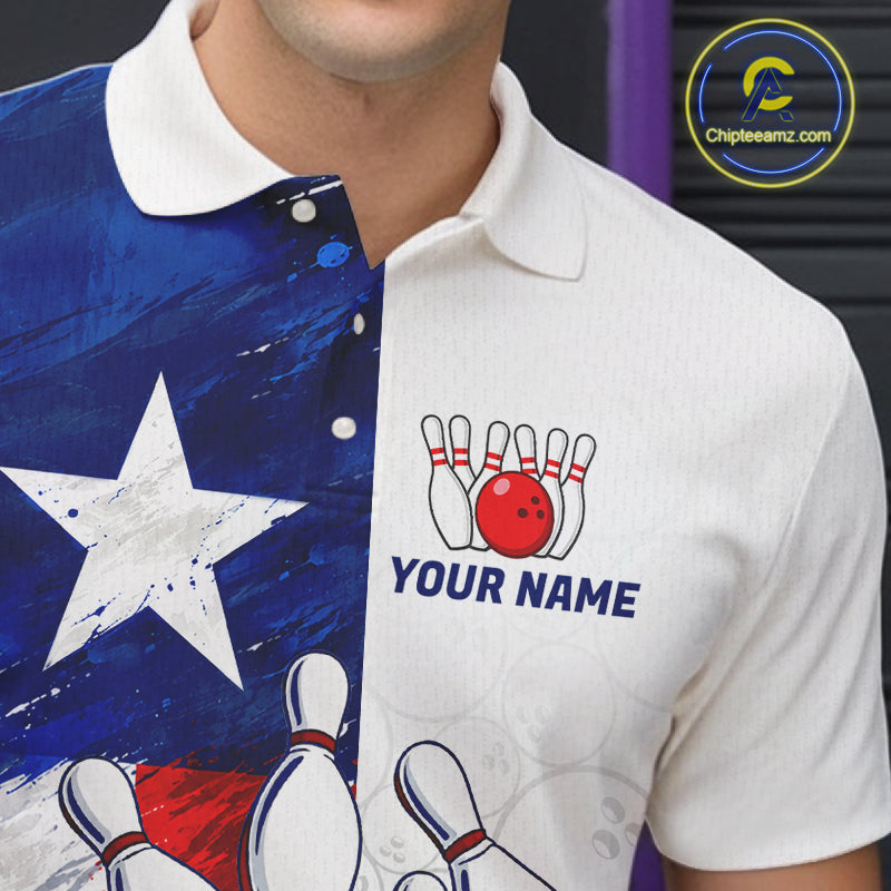 Texas Flag Patriotic Bowling Shirts For Men Custom Bowling Polo & Quarter Zip Team Jersey TDM7962