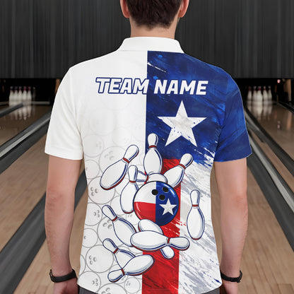 Texas Flag Patriotic Bowling Shirts For Men Custom Bowling Polo & Quarter Zip Team Jersey TDM7962