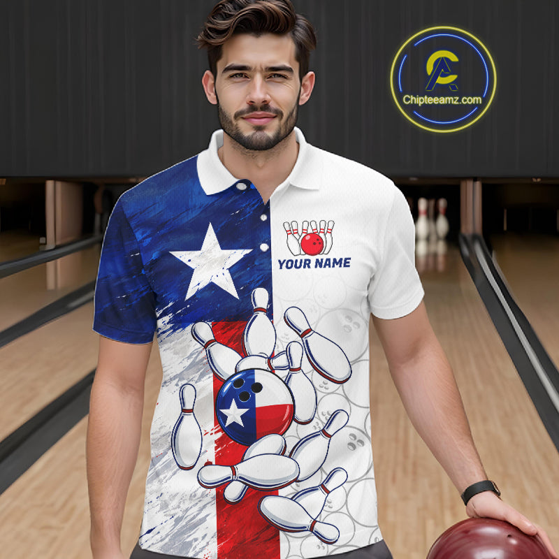 Texas Flag Patriotic Bowling Shirts For Men Custom Bowling Polo & Quarter Zip Team Jersey TDM7962