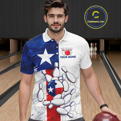 Texas Flag Patriotic Bowling Shirts For Men Custom Bowling Polo & Quarter Zip Team Jersey TDM7962