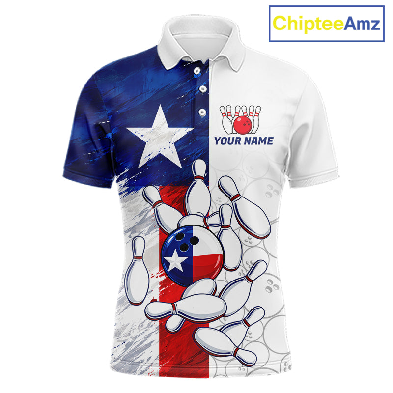 Texas Flag Patriotic Bowling Shirts For Men Custom Bowling Polo & Quarter Zip Team Jersey TDM7962