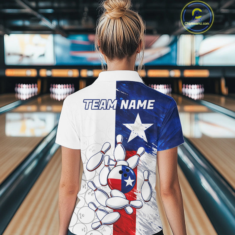 Texas Flag Patriotic Bowling Shirts For Women Custom Bowling Polo & Quarter Zip Team Jersey TDM7962