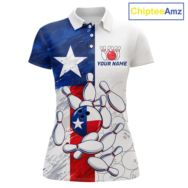 Texas Flag Patriotic Bowling Shirts For Women Custom Bowling Polo & Quarter Zip Team Jersey TDM7962