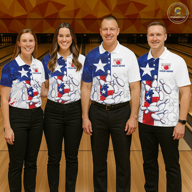 Texas Flag Patriotic Bowling Shirts For Men Custom Bowling Polo & Quarter Zip Team Jersey TDM7962
