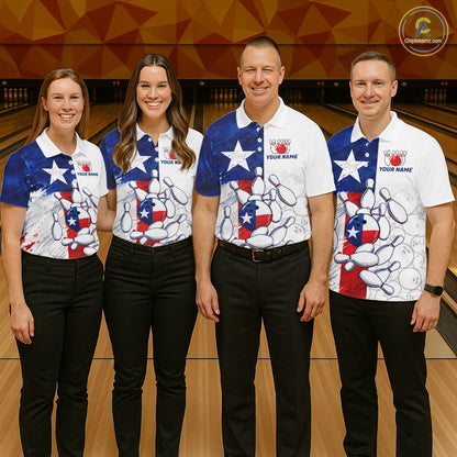 Texas Flag Patriotic Bowling Shirts For Men Custom Bowling Polo & Quarter Zip Team Jersey TDM7962