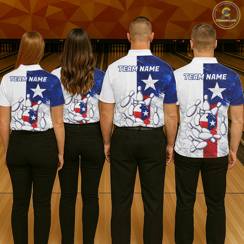 Texas Flag Patriotic Bowling Shirts For Men Custom Bowling Polo & Quarter Zip Team Jersey TDM7962