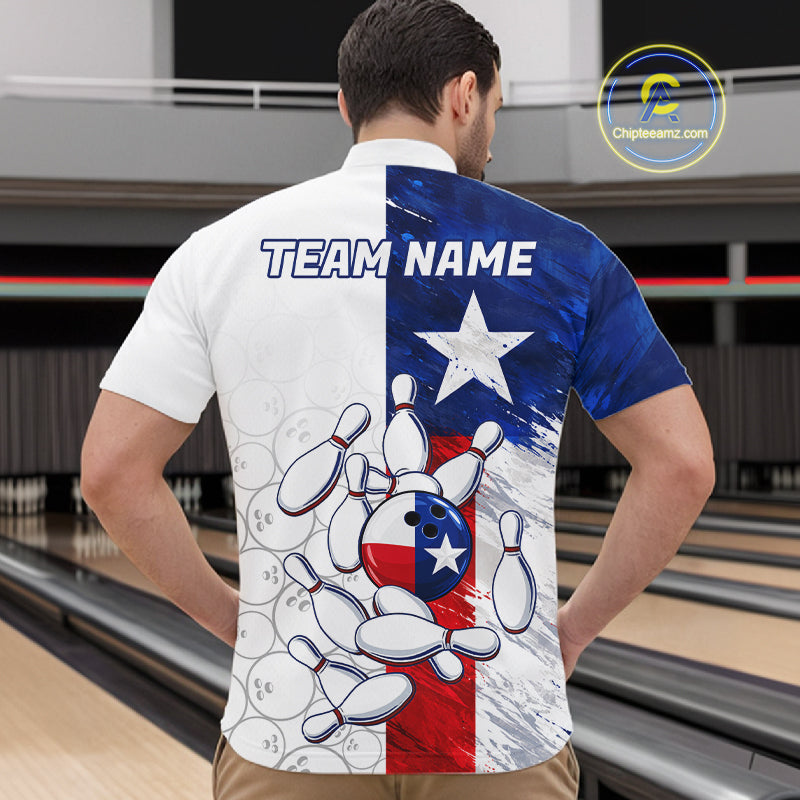 Texas Flag Patriotic Bowling Shirts For Men Custom Bowling Polo & Quarter Zip Team Jersey TDM7962