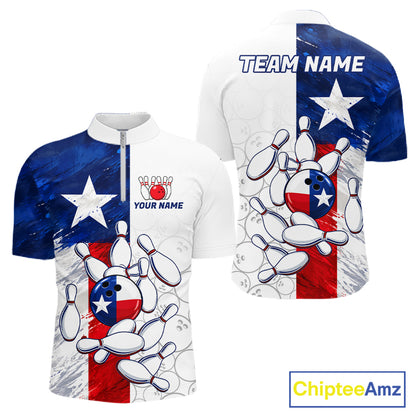 Texas Flag Patriotic Bowling Shirts For Men Custom Bowling Polo & Quarter Zip Team Jersey TDM7962