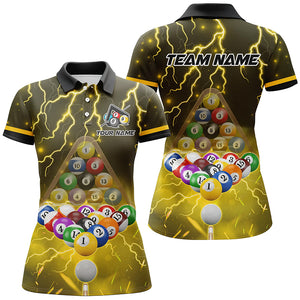 Thunder Lightning Storm Custom 3D Billiard Shirts For Women, Billiard Balls Team Jerseys | Yellow TDM3047