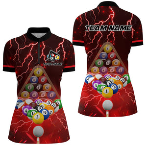 Thunder Lightning Storm Custom 3D Billiard Shirts For Women, Billiard Balls Team Jerseys | Red TDM3048