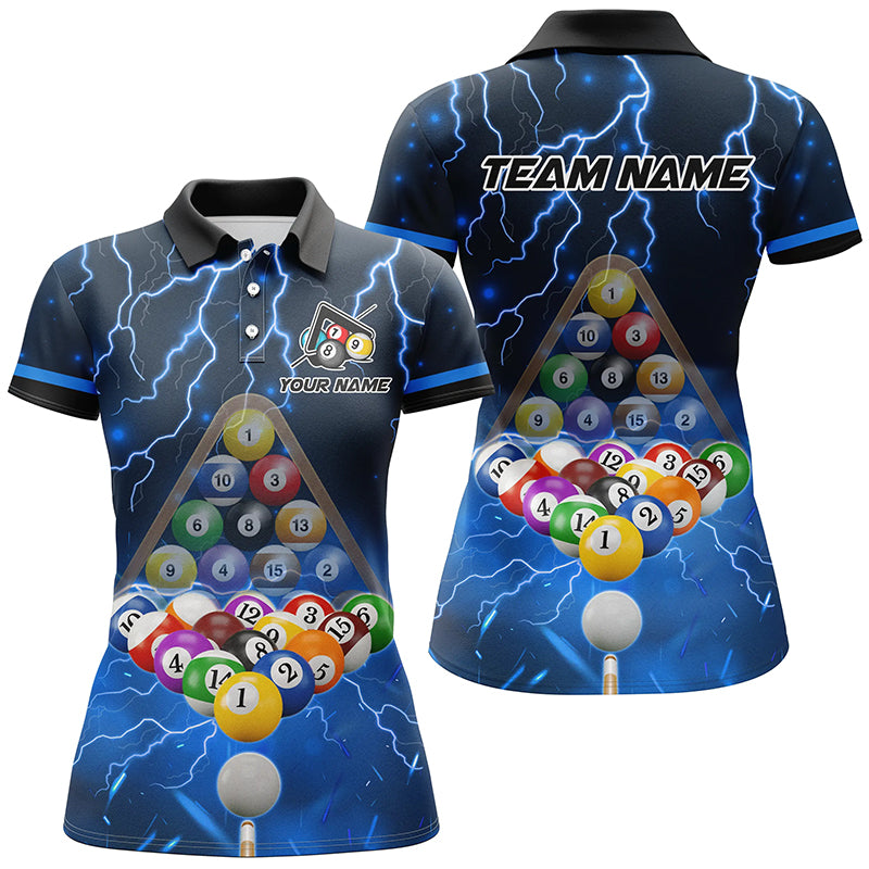 Thunder Lightning Storm Custom 3D Billiard Shirts For Women, Billiard Balls Team Jerseys | Blue TDM3049