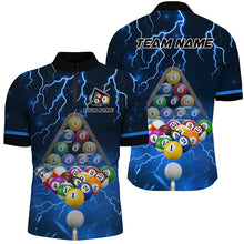 Load image into Gallery viewer, Thunder Lightning Storm Custom 3D Billiard Shirts For Men, Billiard Balls Team Jerseys | Blue TDM3049