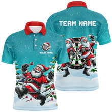 Load image into Gallery viewer, Funny Santa Playing Darts Turquoise Christmas Dart Shirts For Men Custom Christmas Darts Gifts TDM3050